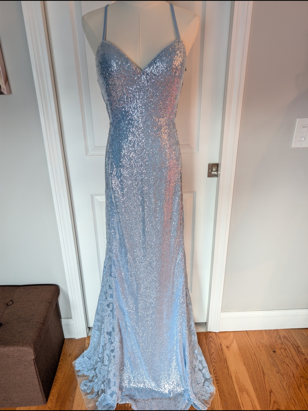 NWT Jovani 37648 Light Blue Sequin & Lace Formal Prom Gown Dress Size 8